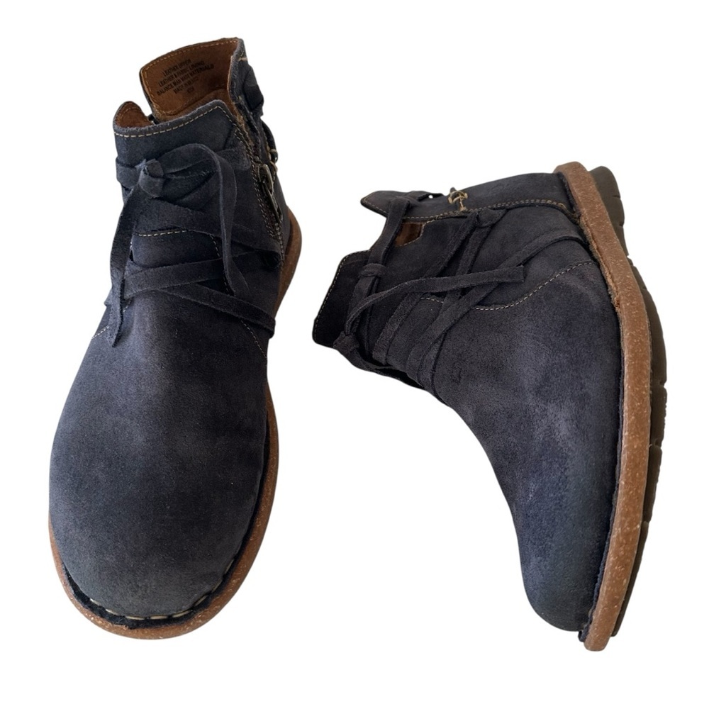 Born Navy Suede Lace-Up Ankle Booties with Tan Crepe Sole - Picture 2 of 14